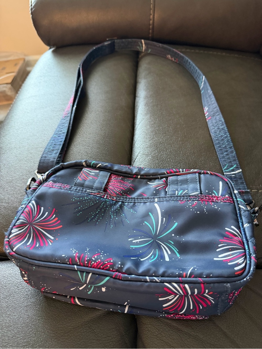 Lug Carousel convertible crossbody/belt bag navy fireworks pattern